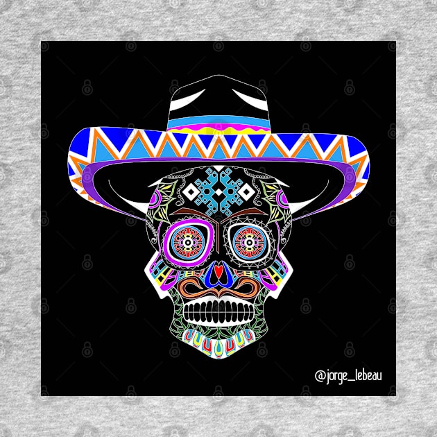 mariachi in sombrero vaquero skull ecopop by jorge_lebeau